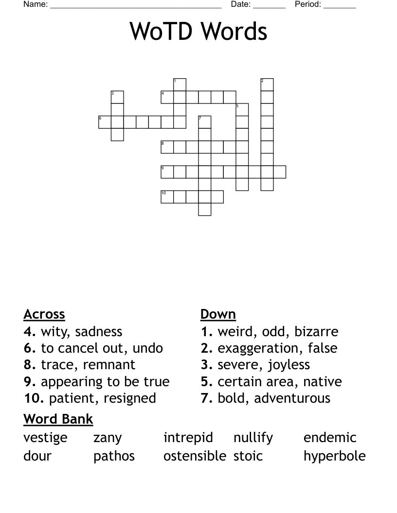 WoTD Words Crossword