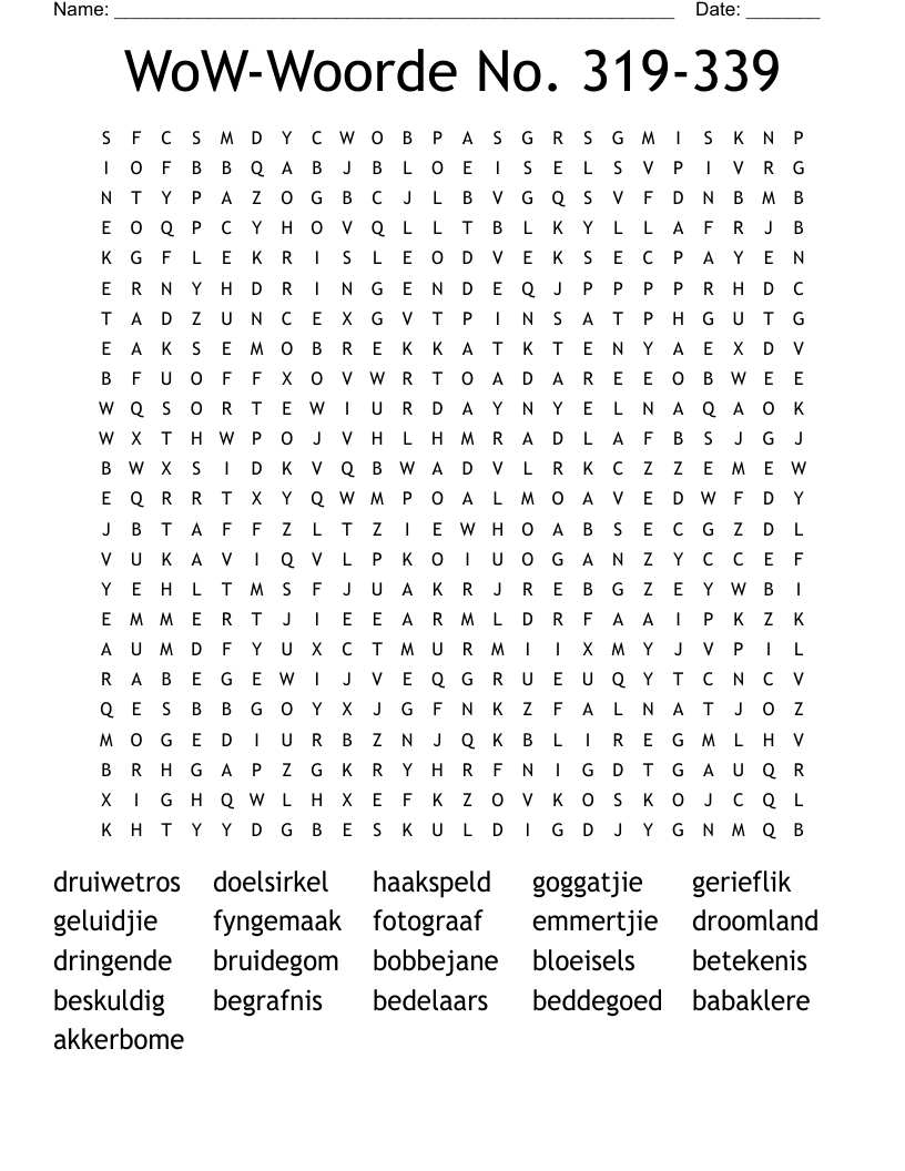 WoW-Woorde No. 319-339 Word Search