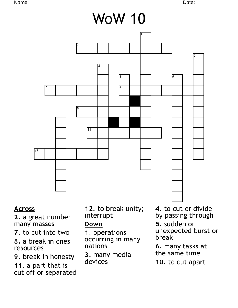 WoW 10 Crossword