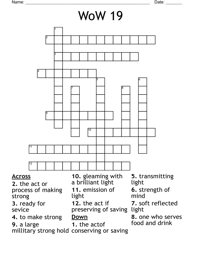 WoW 19 Crossword