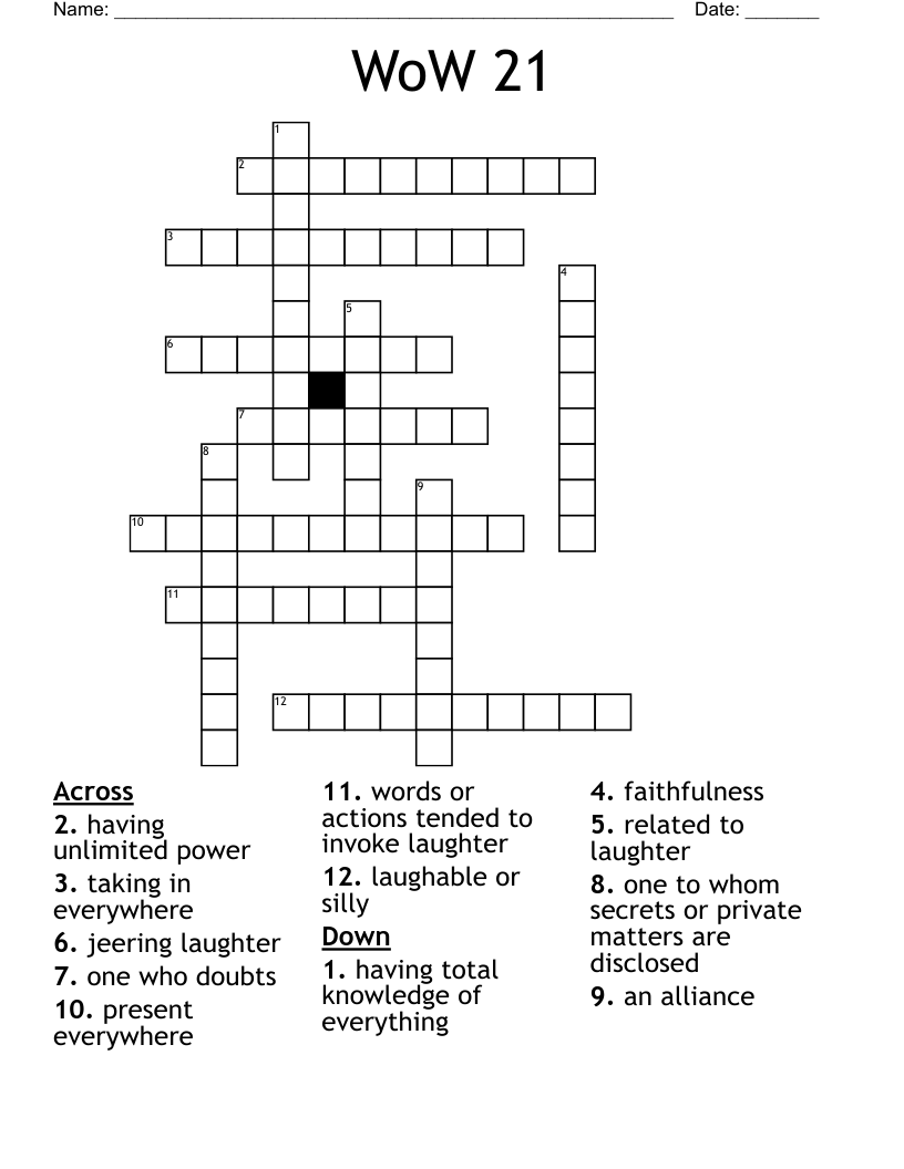 WoW 21 Crossword