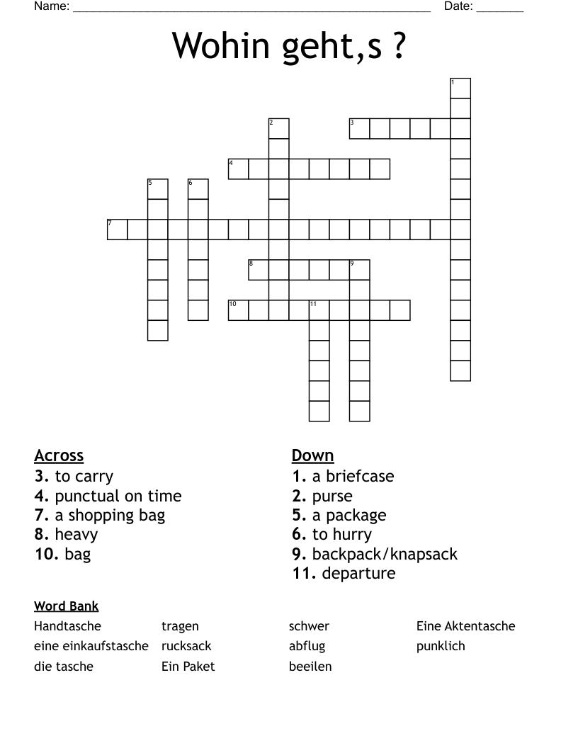 Wohin geht,s ? Crossword
