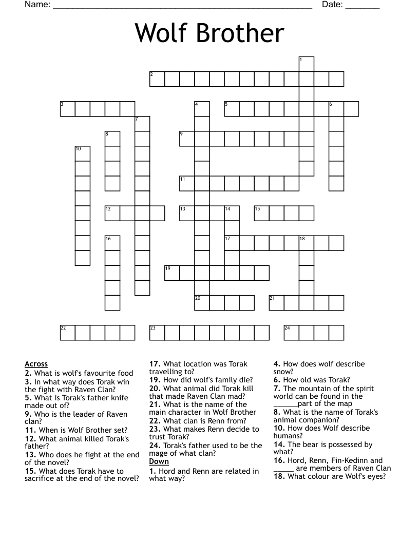 Wolf Brother Crossword