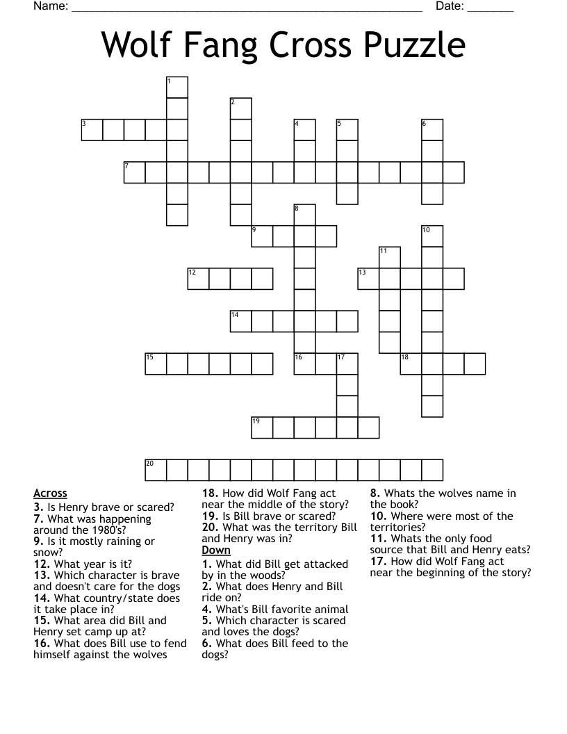 Wolf Fang Cross Puzzle Crossword