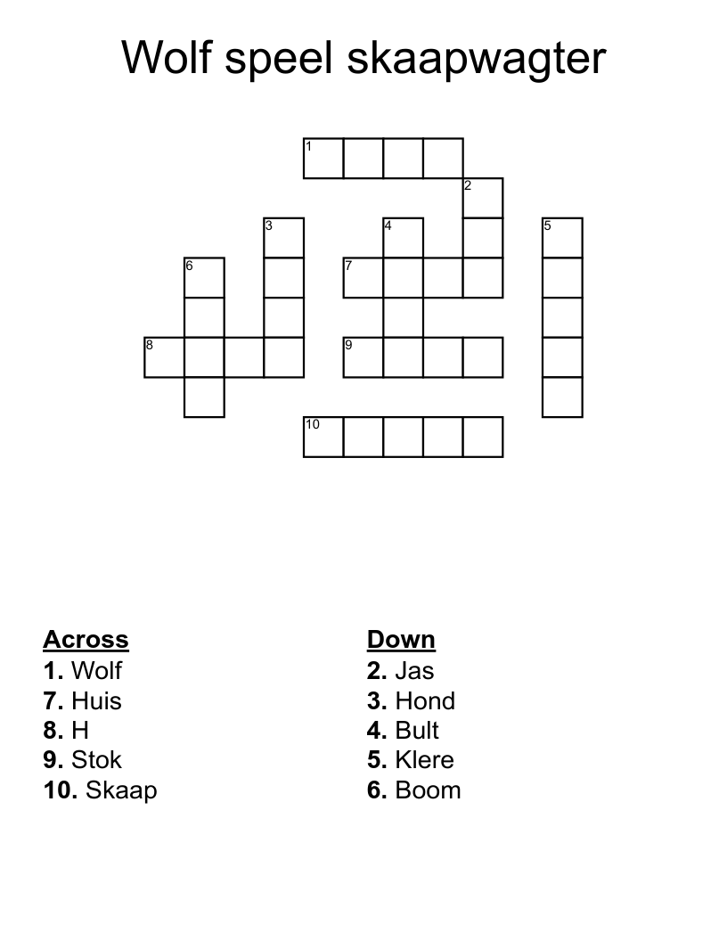 Wolf speel skaapwagter Crossword