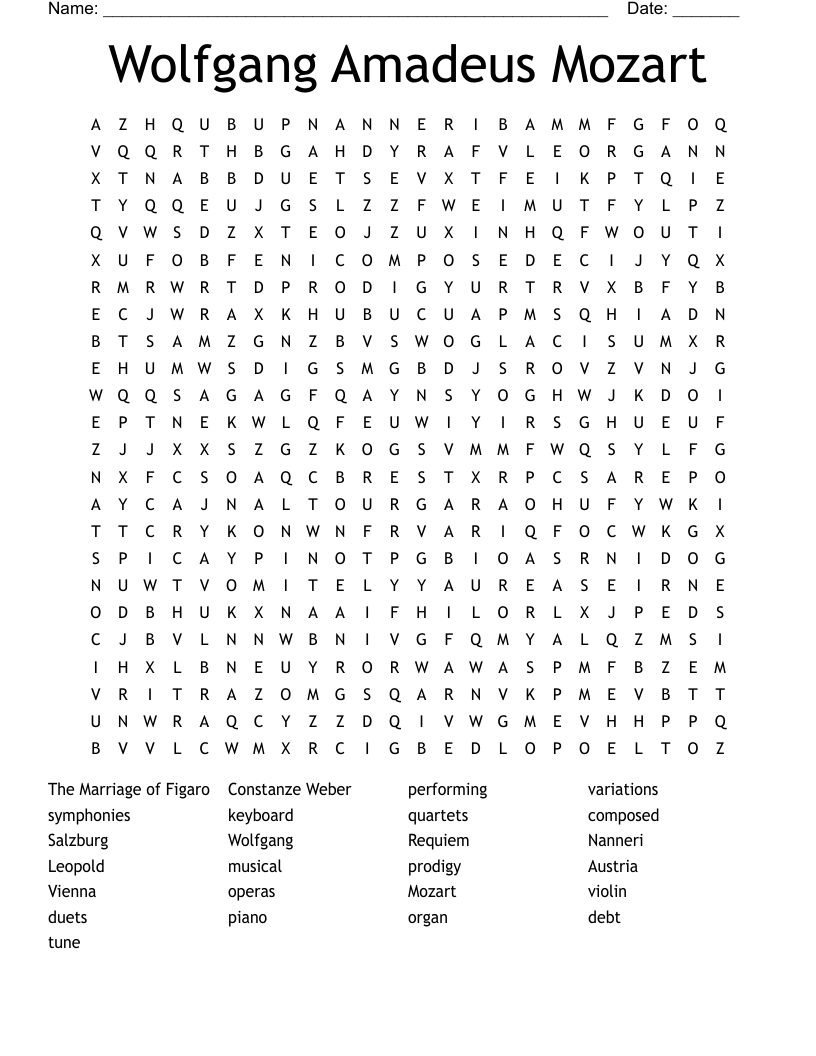 Wolfgang Amadeus Mozart Word Search