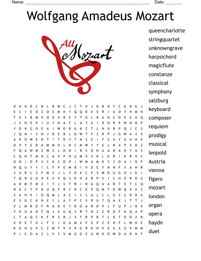 Wolfgang Amadeus Mozart Word Search