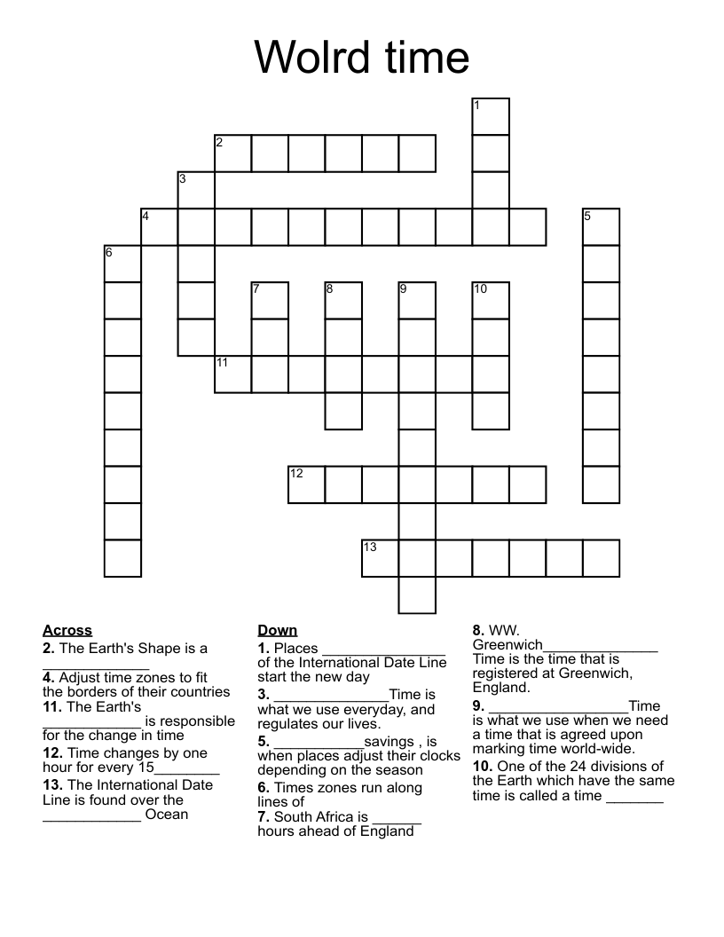 Wolrd time Crossword