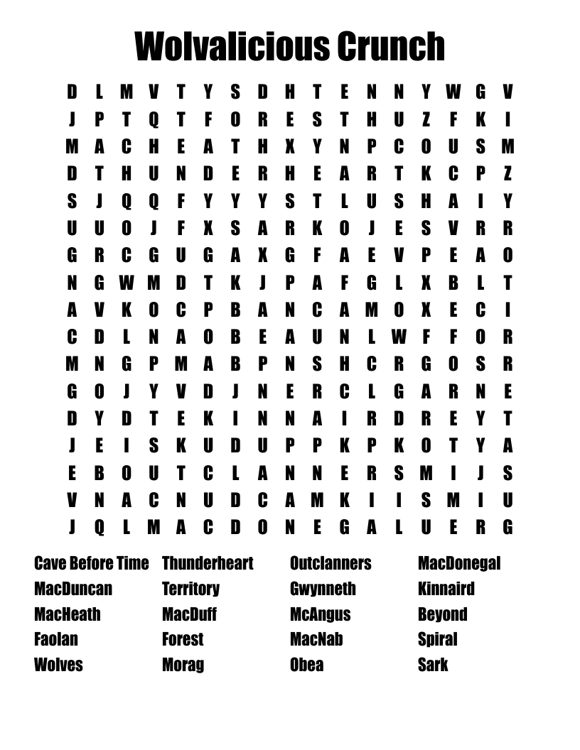 Wolvalicious Crunch Word Search