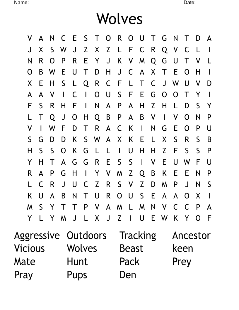 Wolves Word Search