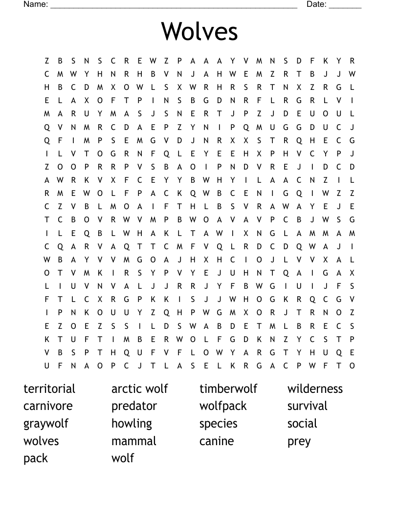 Wolves Word Search