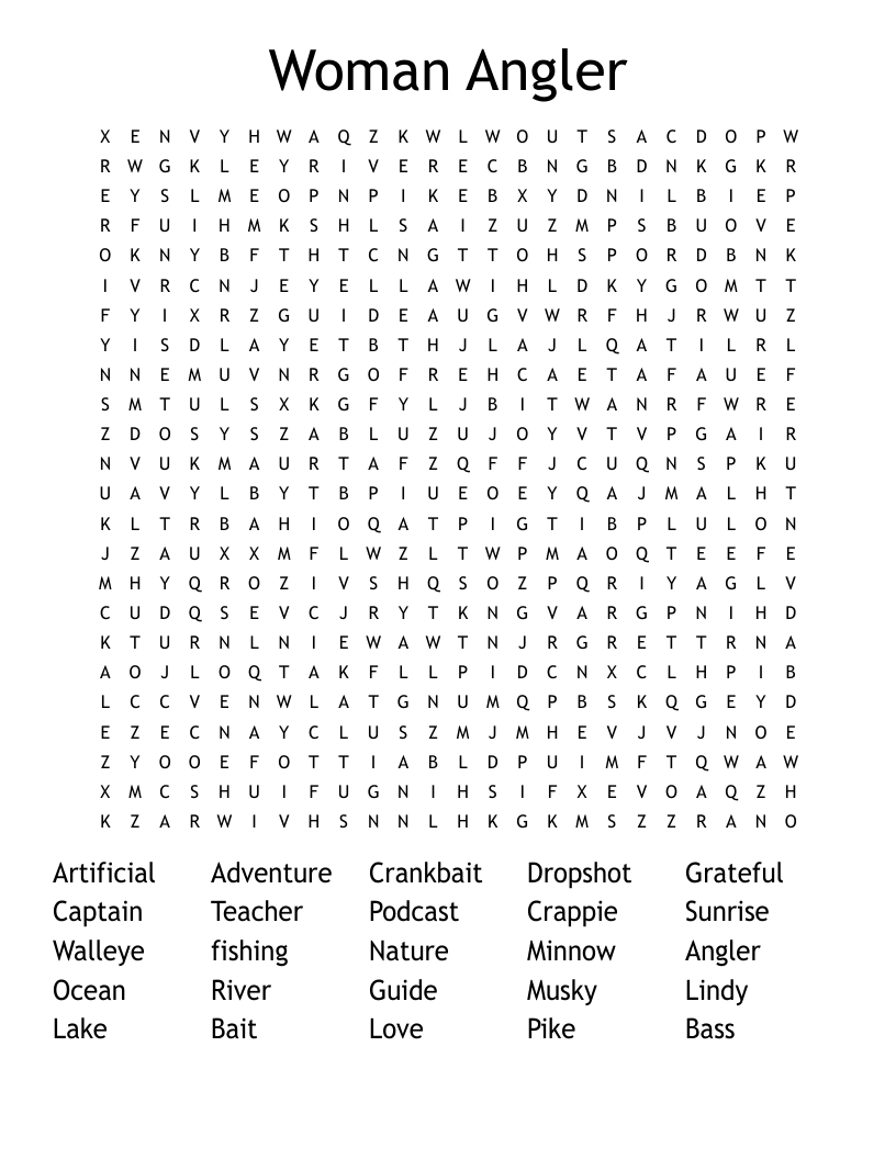 Woman Angler Word Search