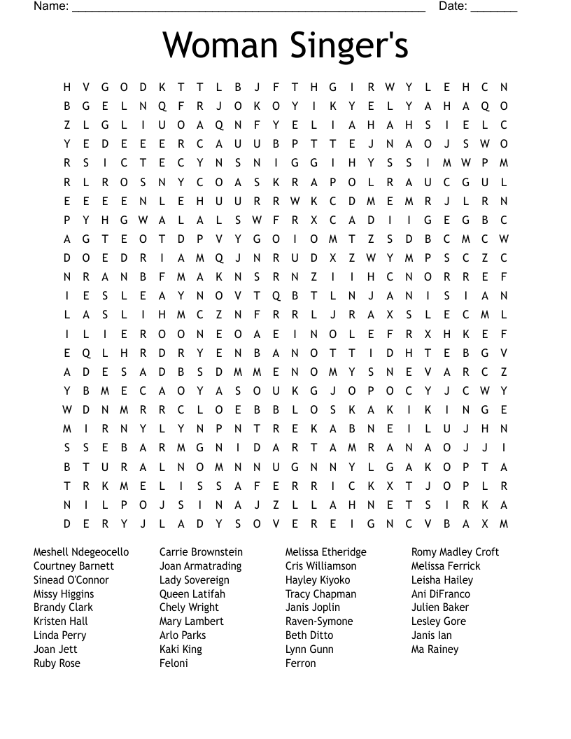 Woman Singer's Word Search
