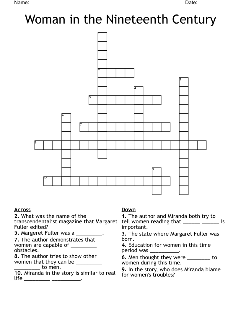 Woman in the Nineteenth Century Crossword