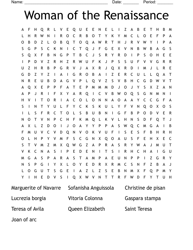 Woman of the Renaissance  Word Search