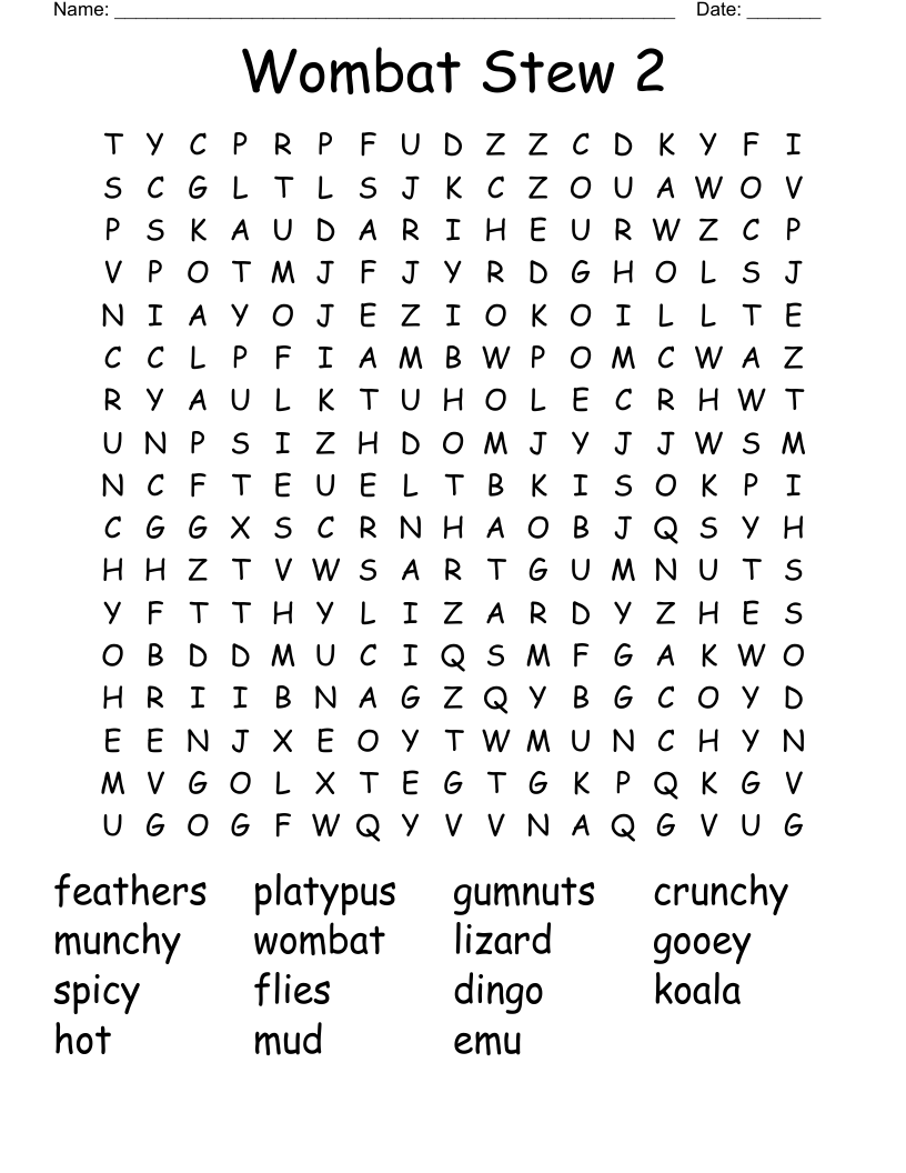 Wombat Stew 2 Word Search