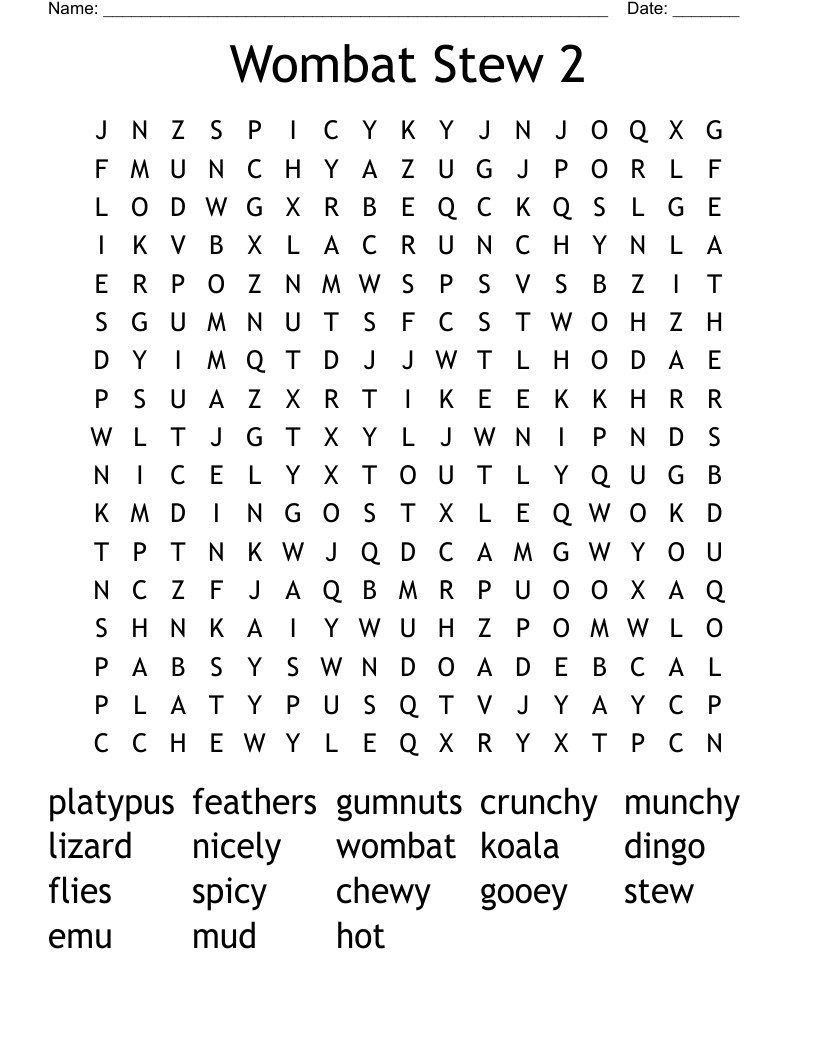 Wombat Stew 2 Word Search