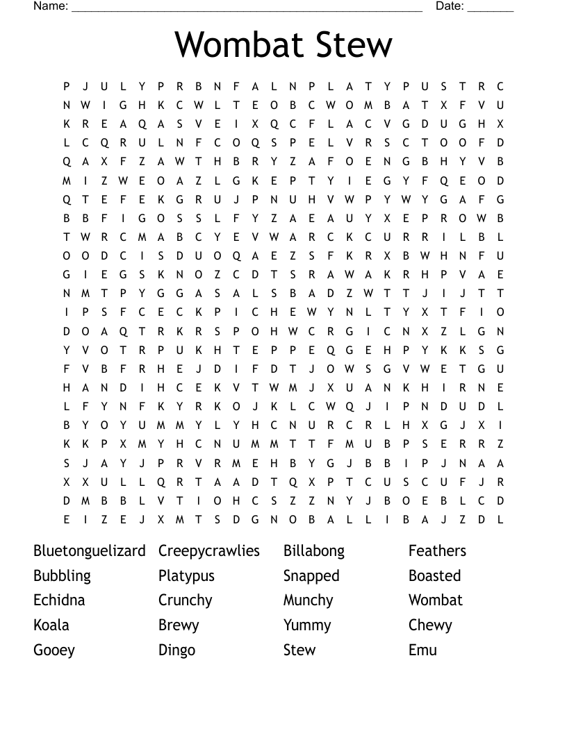 Wombat Stew  Word Search