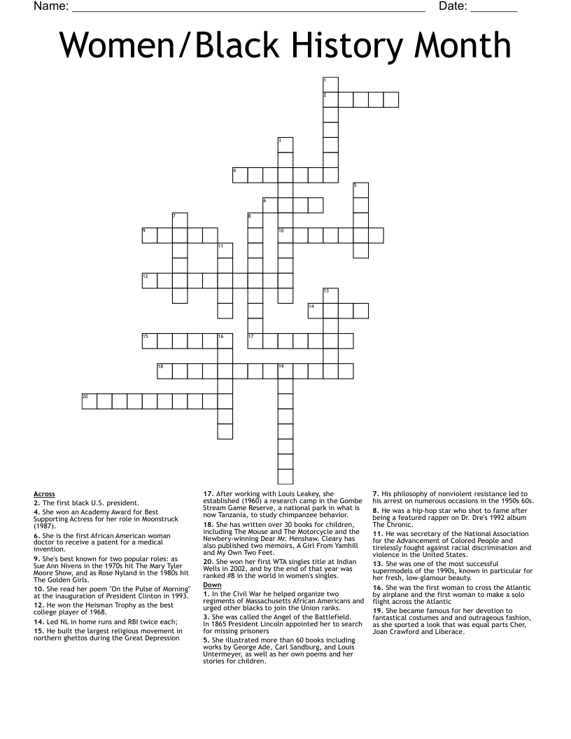 Women/Black History Month Crossword
