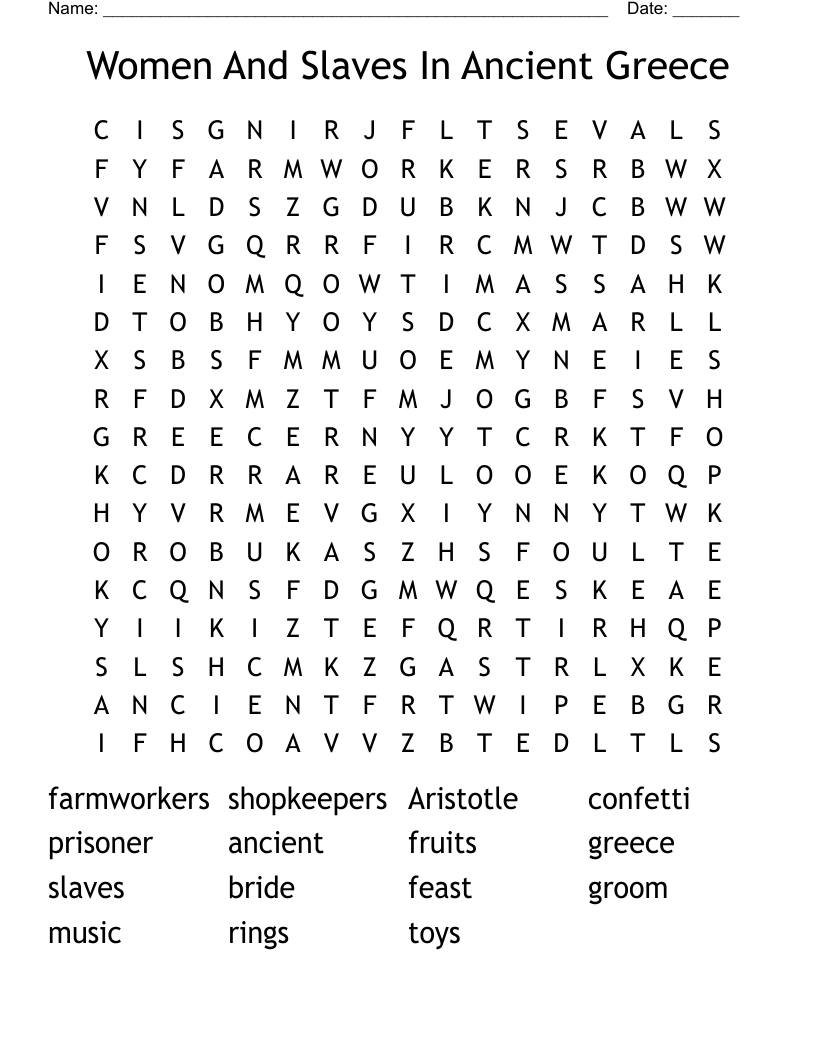 Women And Slaves In Ancient Greece Word Search