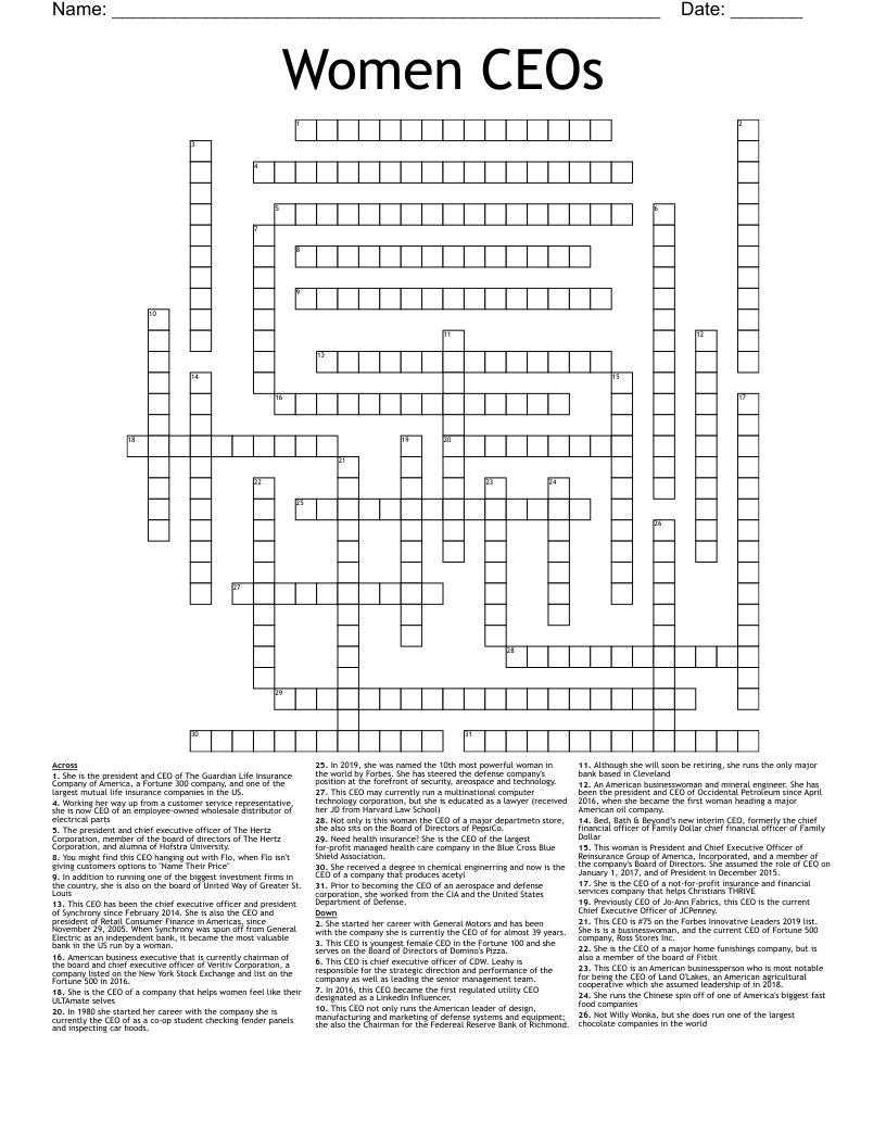 Women CEOs Crossword