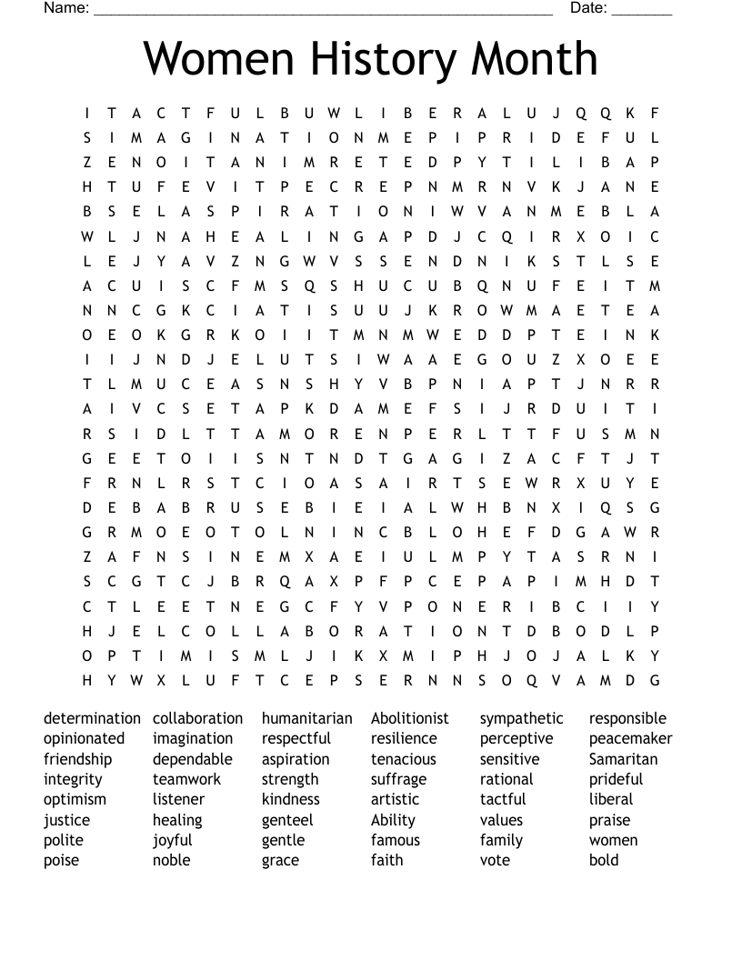 Women History Month Word Search