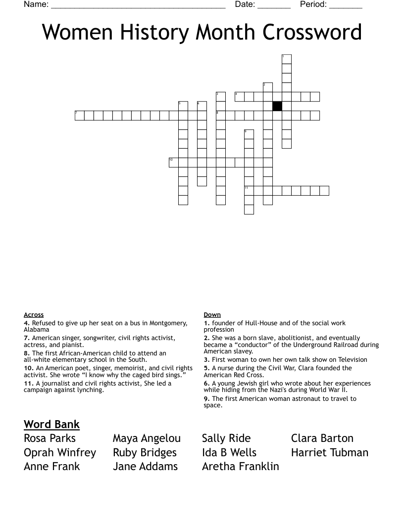 Women History Month Crossword