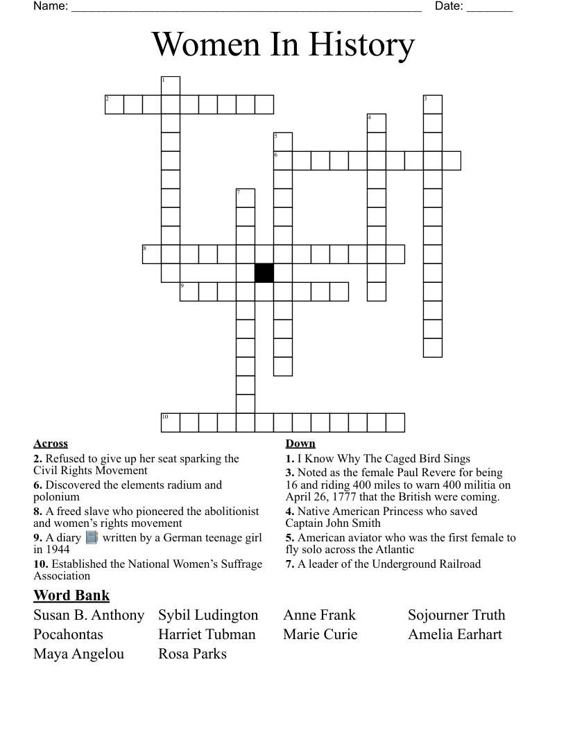 Women In History  Crossword