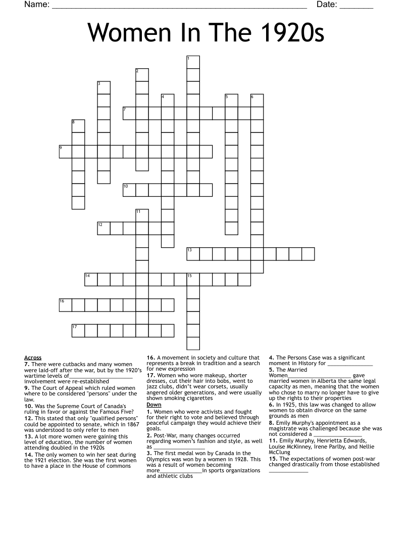 Women In The 1920s Crossword