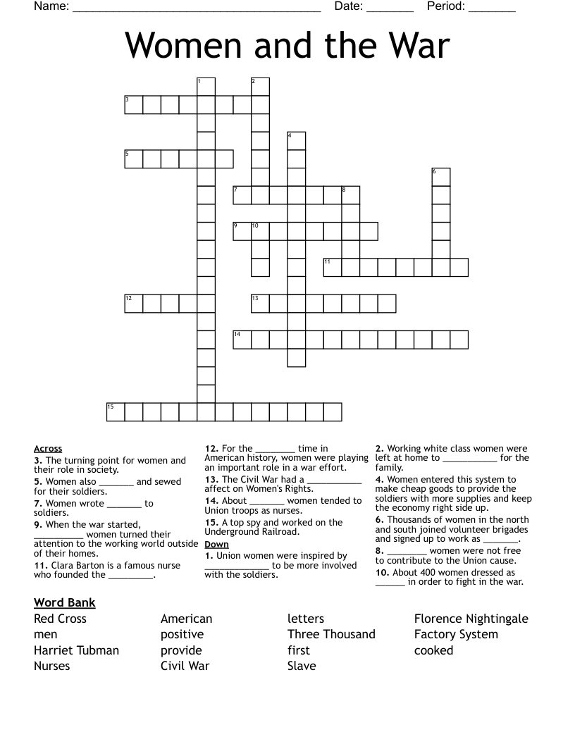 Women and the War Crossword