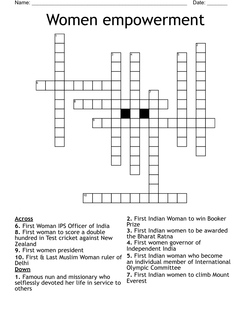 Women empowerment Crossword