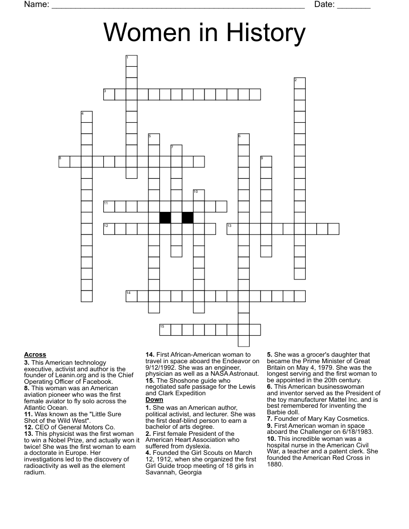 Women in History Crossword