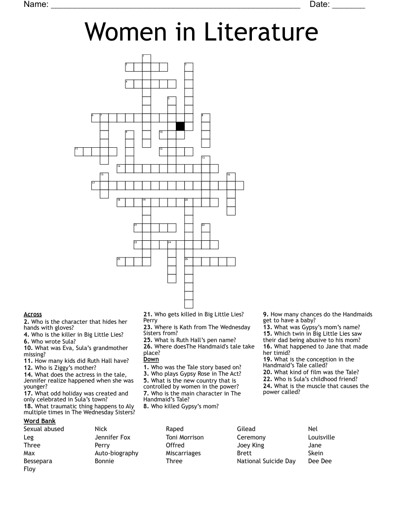 Women in Literature  Crossword