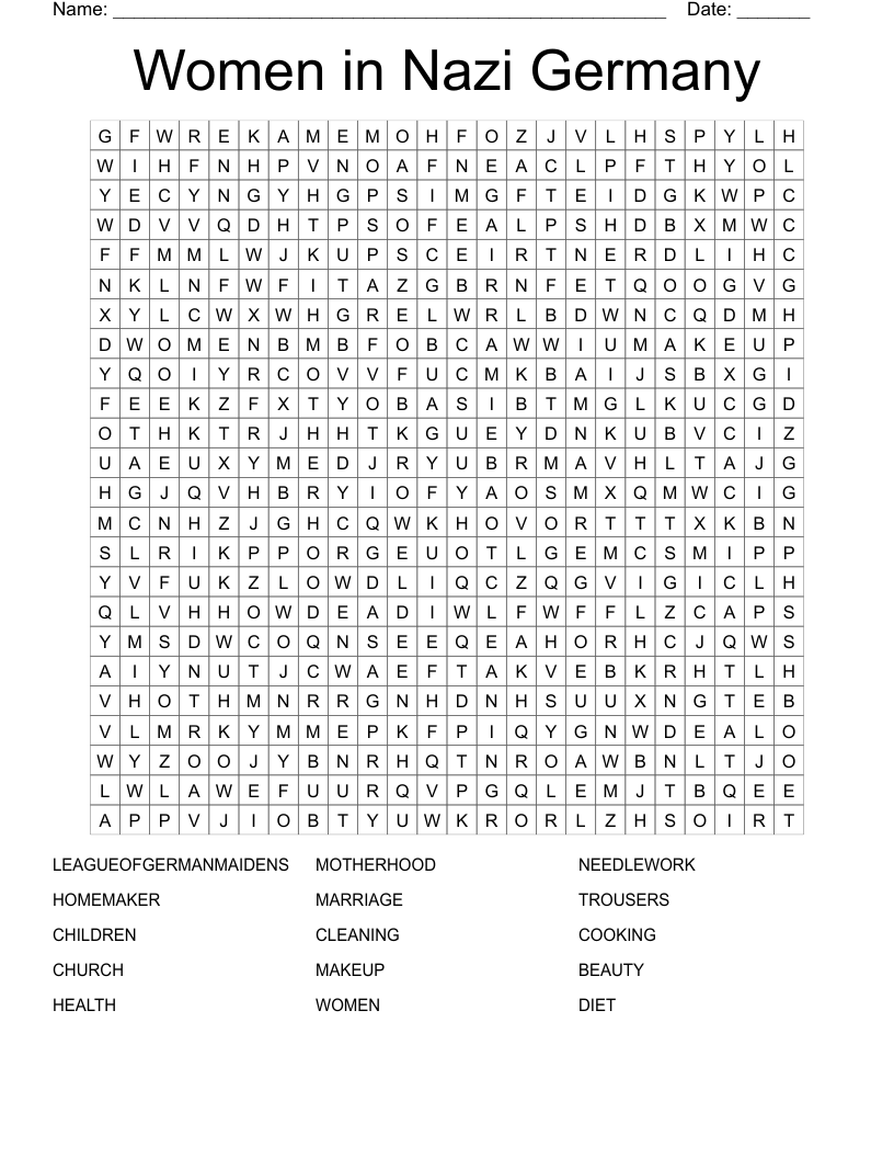Women in Nazi Germany Word Search