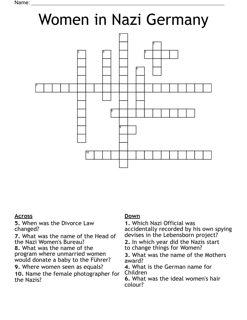 Women in Nazi Germany Crossword