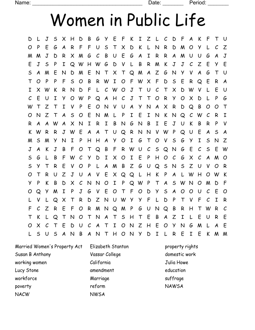 Women in Public Life Word Search