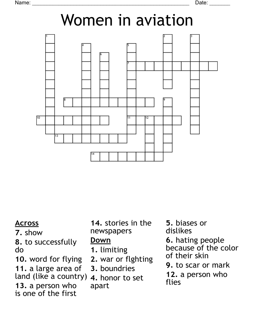 Women in aviation Crossword