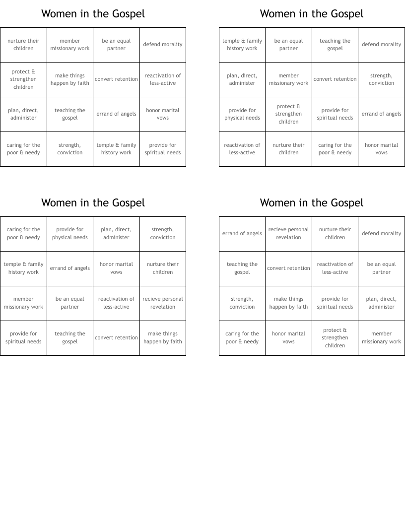 Women in the Gospel Bingo Cards