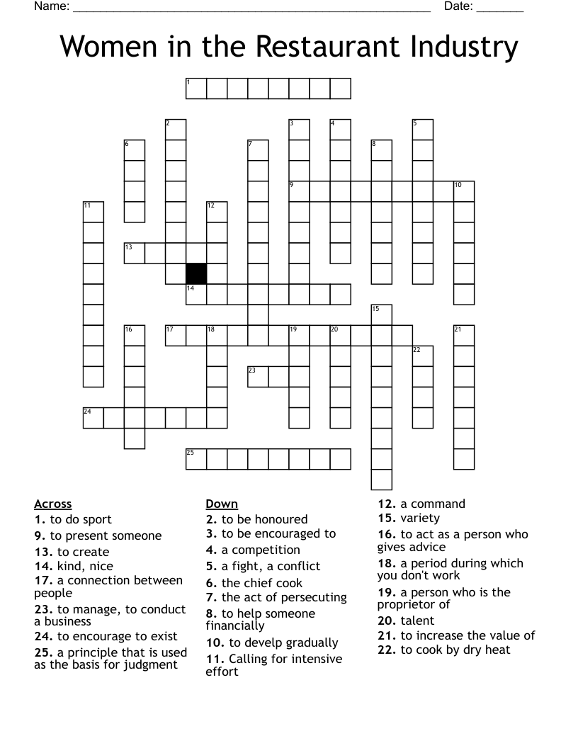 Women in the Restaurant Industry Crossword