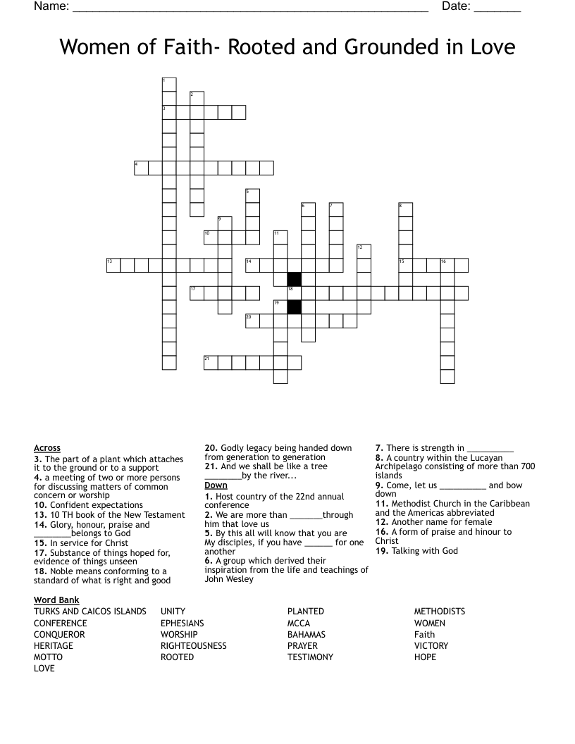 Women of Faith- Rooted and Grounded in Love Crossword