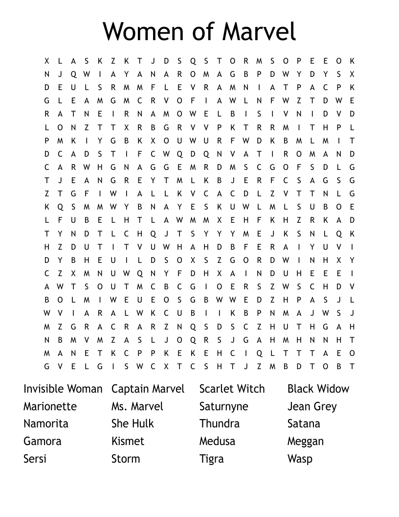 Women of Marvel Word Search