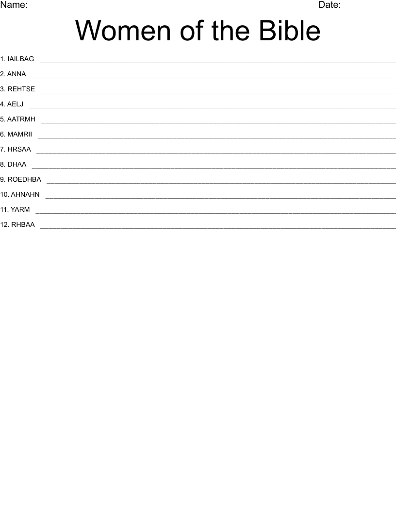 Women of the Bible Word Scramble