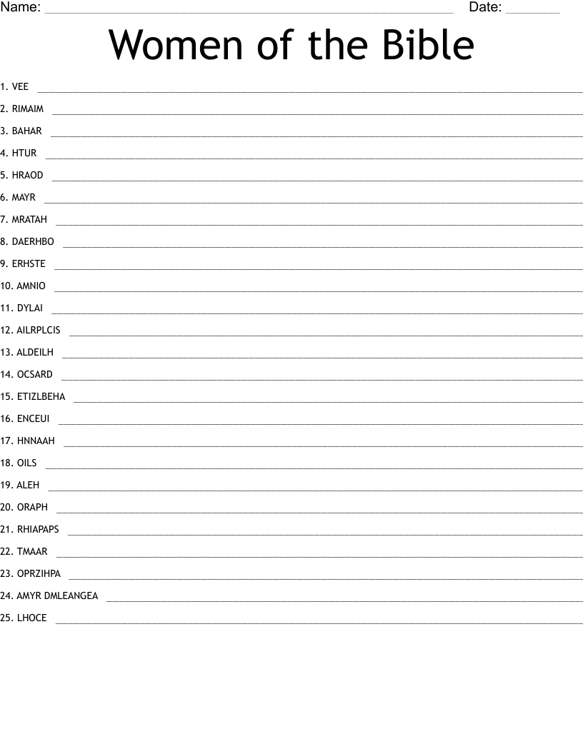 Women of the Bible Word Scramble