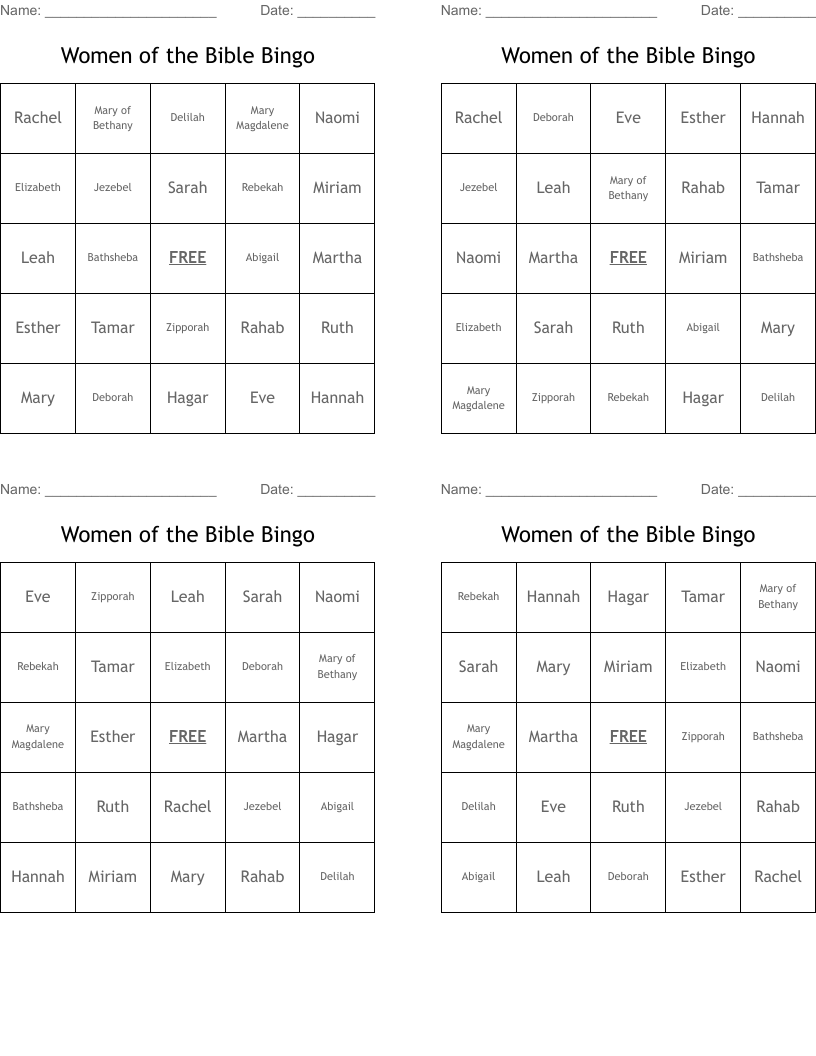 Women of the Bible Bingo