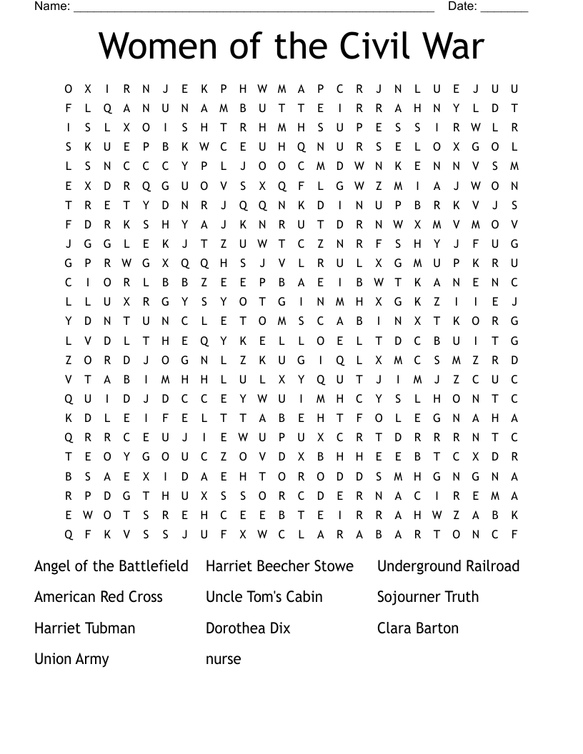 Women of the Civil War Word Search