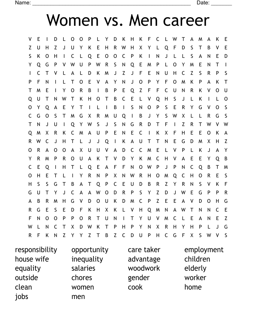 Women vs. Men career Word Search