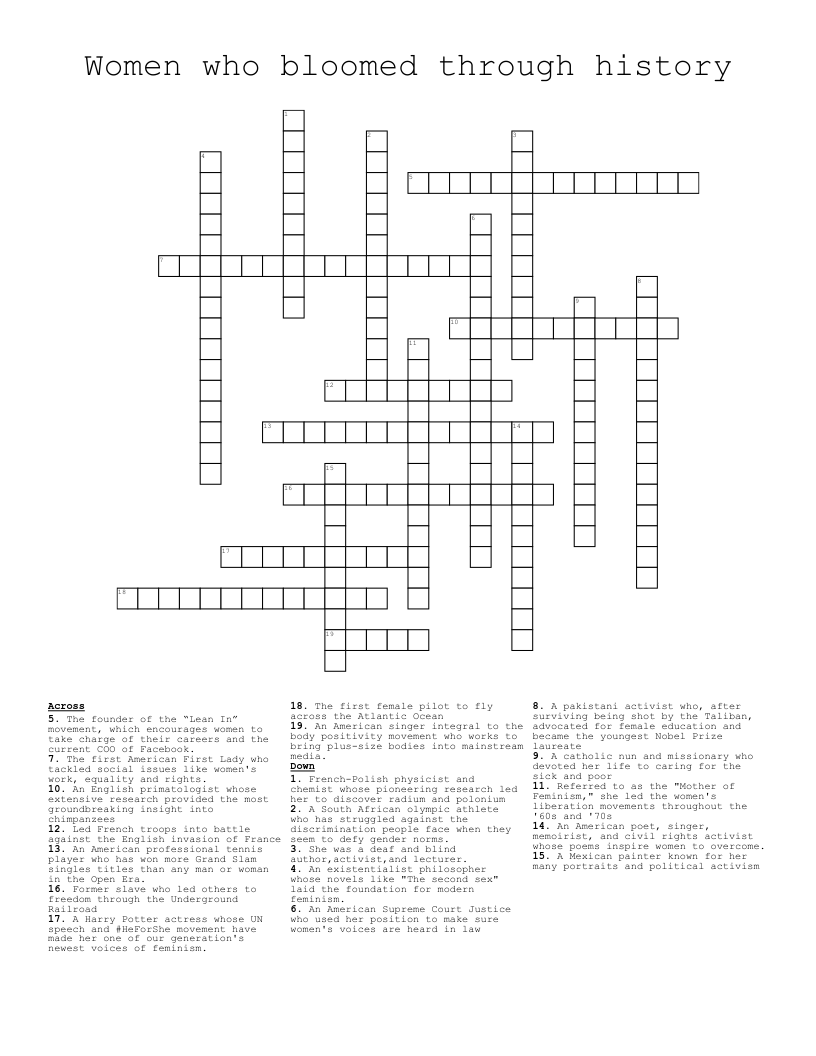 Women who bloomed through history Crossword