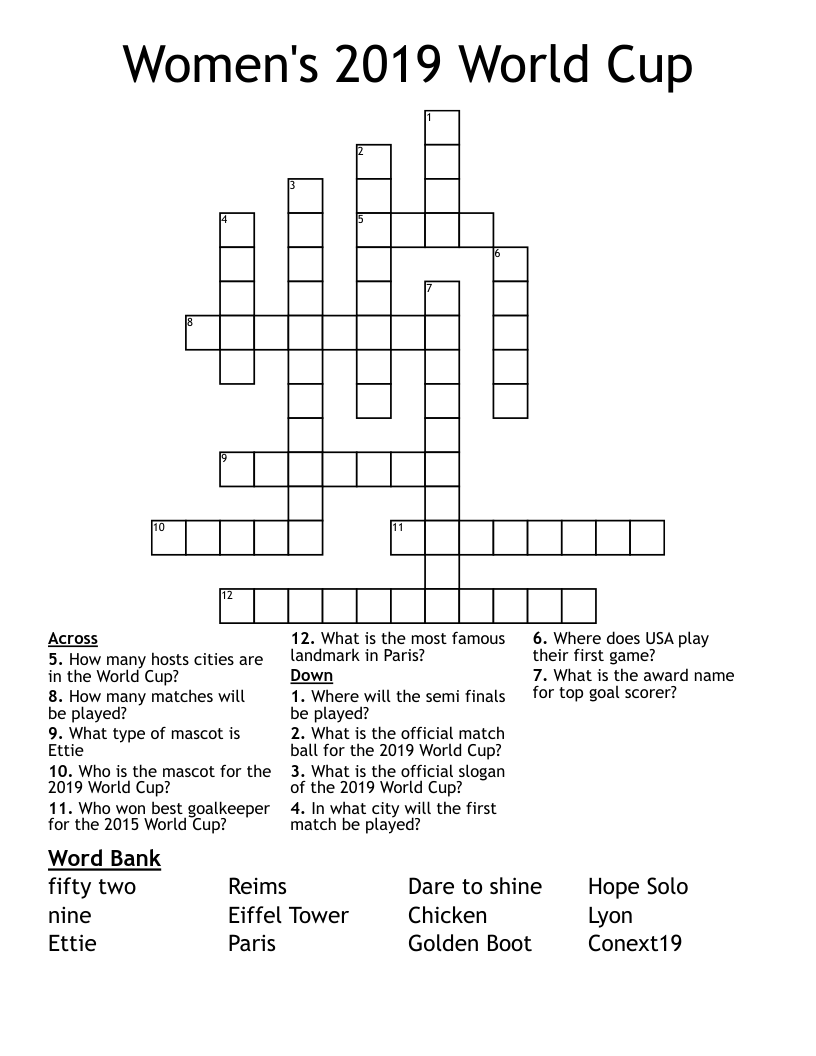 Women's 2019 World Cup Crossword
