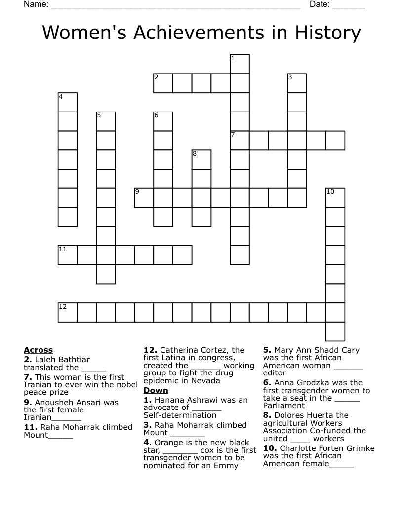 Women's Achievements in History Crossword