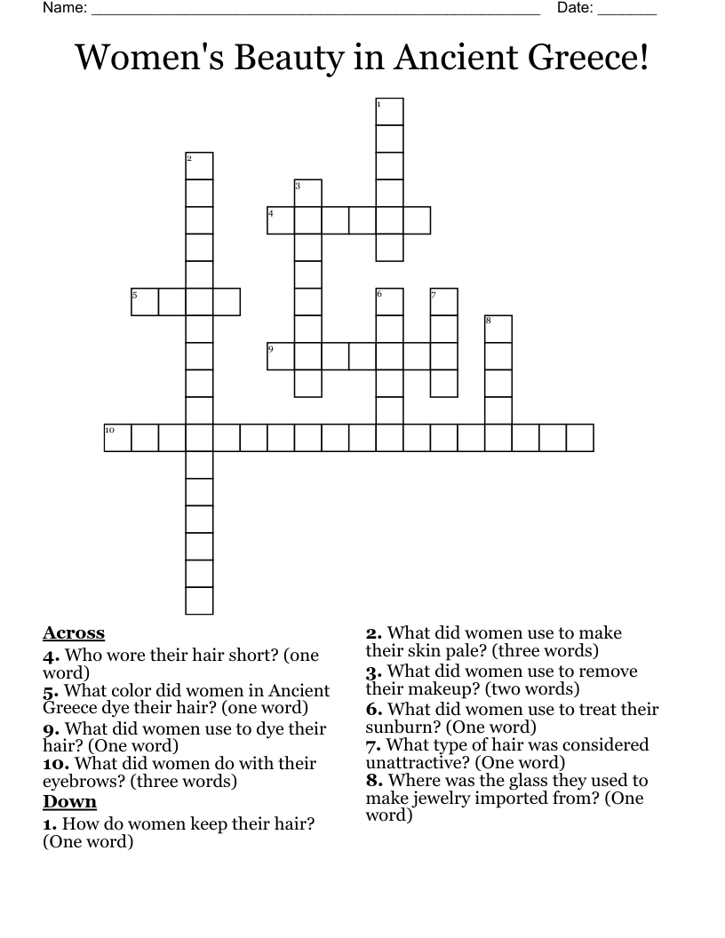 Women's Beauty in Ancient Greece! Crossword